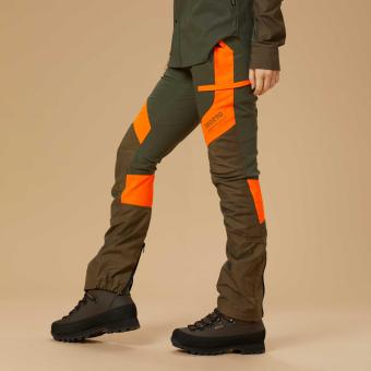 Pantaloni da caccia da donna Diotto in alta visibilità performanti ed ergonomici con protezioni in Kevlar e tessuto Getzner